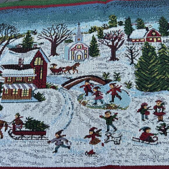 Christmas Victorian Village Snow Horse Buggy Ice-Skating Table Runner 13 x 69 - Picture 2 of 4